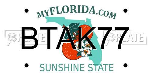 BTAK77 Florida License Plate