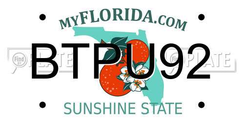 BTPU92 Florida License Plate
