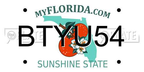 BTYU54 Florida License Plate