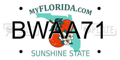 BWAA71 Florida License Plate