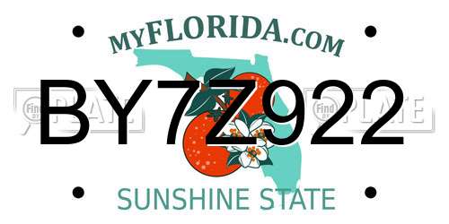 BY7Z922 Florida License Plate