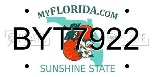 BYT7922 Florida License Plate