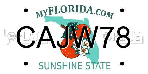 CAJW78 Florida License Plate