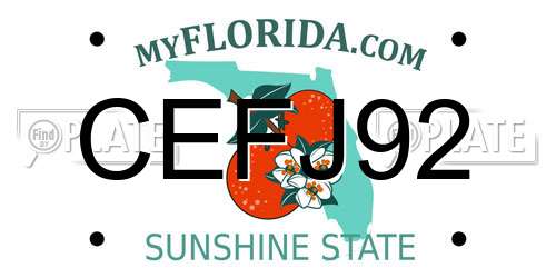 CEFJ92 Florida License Plate