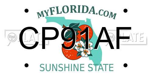 CP91AF Florida License Plate