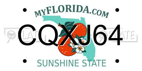 CQXJ64 Florida License Plate