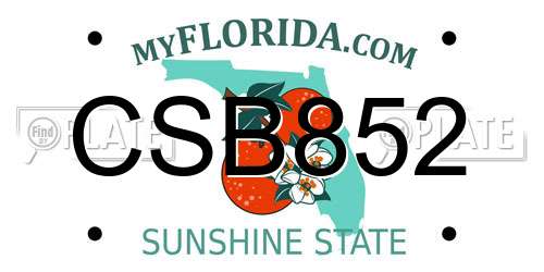 CSB852 Florida License Plate