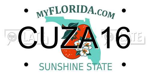 CUZA16 Florida License Plate
