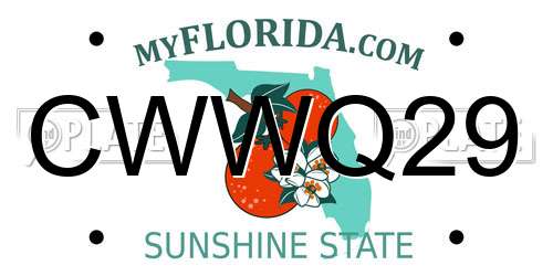 CWWQ29 Florida License Plate