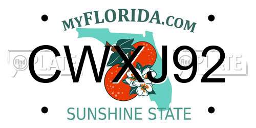 CWXJ92 Florida License Plate