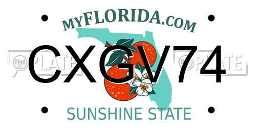 CXGV74 Florida License Plate