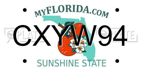 CXYW94 Florida License Plate