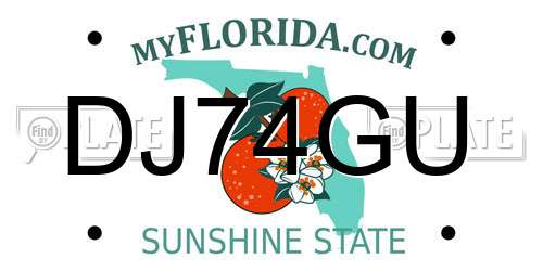 DJ74GU Florida License Plate
