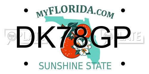DK78GP Florida License Plate