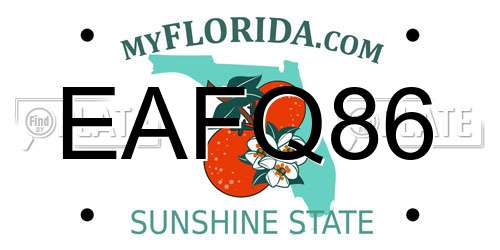 EAFQ86 Florida License Plate