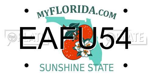 EAFU54 Florida License Plate