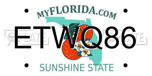 ETWQ86 Florida License Plate