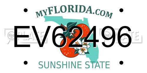 EV62496 Florida License Plate