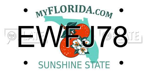 EWFJ78 Florida License Plate