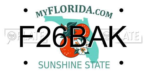 F26BAK Florida License Plate
