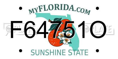 F64751O Florida License Plate