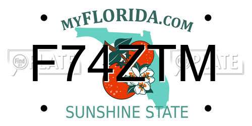 F74ZTM Florida License Plate