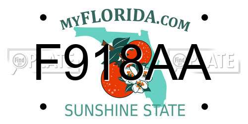 F918AA Florida License Plate