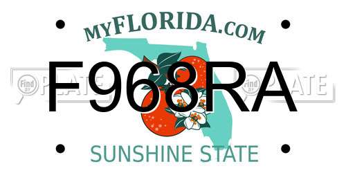 F968RA Florida License Plate