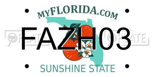 FAZH03 Florida License Plate