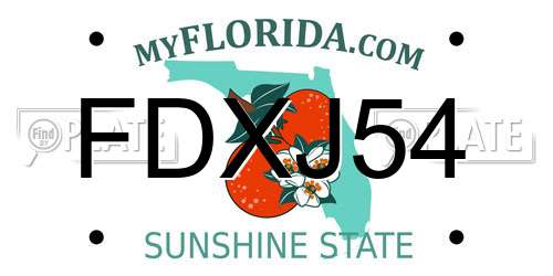 FDXJ54 Florida License Plate