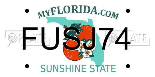 FUSJ74 Florida License Plate