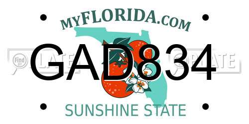 GAD834 Florida License Plate