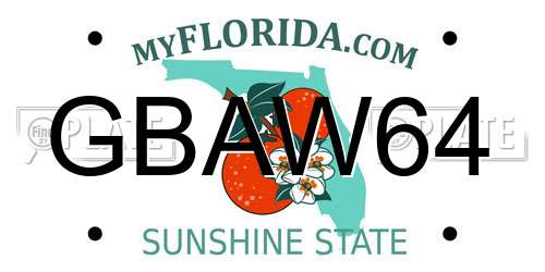 GBAW64 Florida License Plate