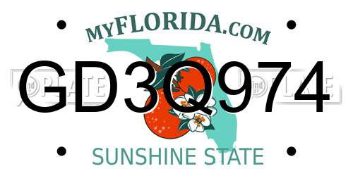 GD3Q974 Florida License Plate