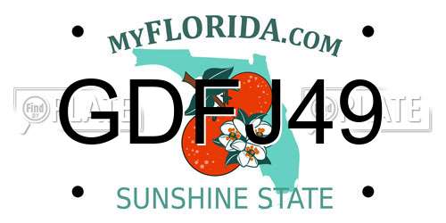 GDFJ49 Florida License Plate