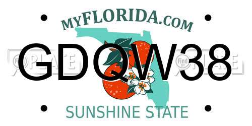 GDQW38 Florida License Plate