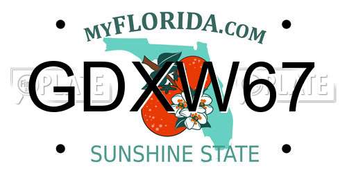 GDXW67 Florida License Plate