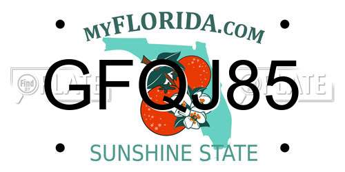 GFQJ85 Florida License Plate