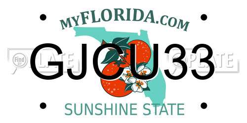 GJCU33 Florida License Plate