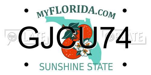 GJCU74 Florida License Plate