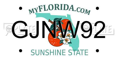 GJNW92 Florida License Plate