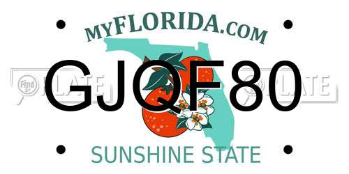 GJQF80 Florida License Plate
