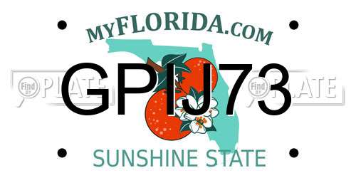 GPIJ73 Florida License Plate
