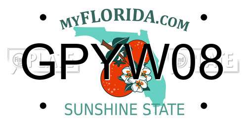 GPYW08 Florida License Plate