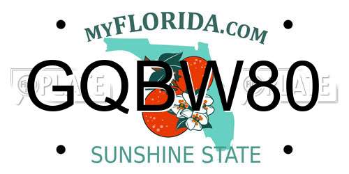 GQBW80 Florida License Plate