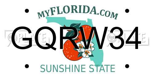 GQRW34 Florida License Plate