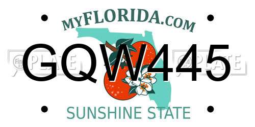 GQW445 Florida License Plate