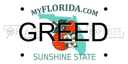 GREED Florida License Plate