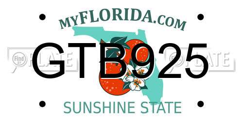 GTB925 Florida License Plate