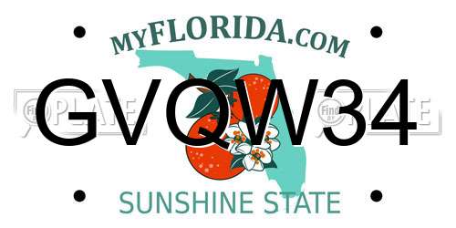 GVQW34 Florida License Plate